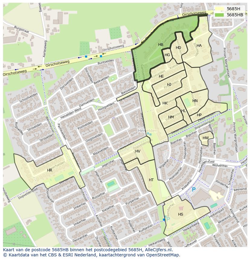 Afbeelding van het postcodegebied 5685 HB op de kaart.