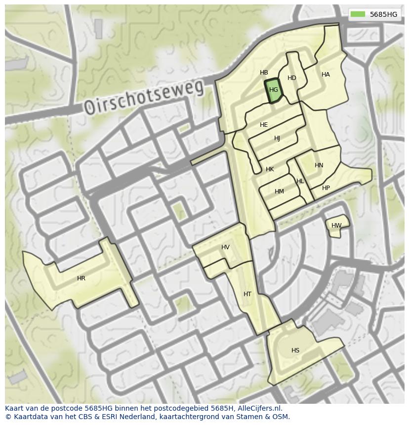 Afbeelding van het postcodegebied 5685 HG op de kaart.