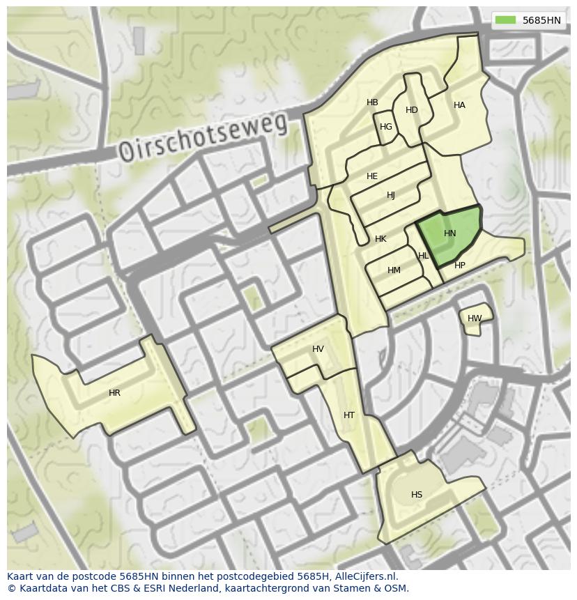 Afbeelding van het postcodegebied 5685 HN op de kaart.
