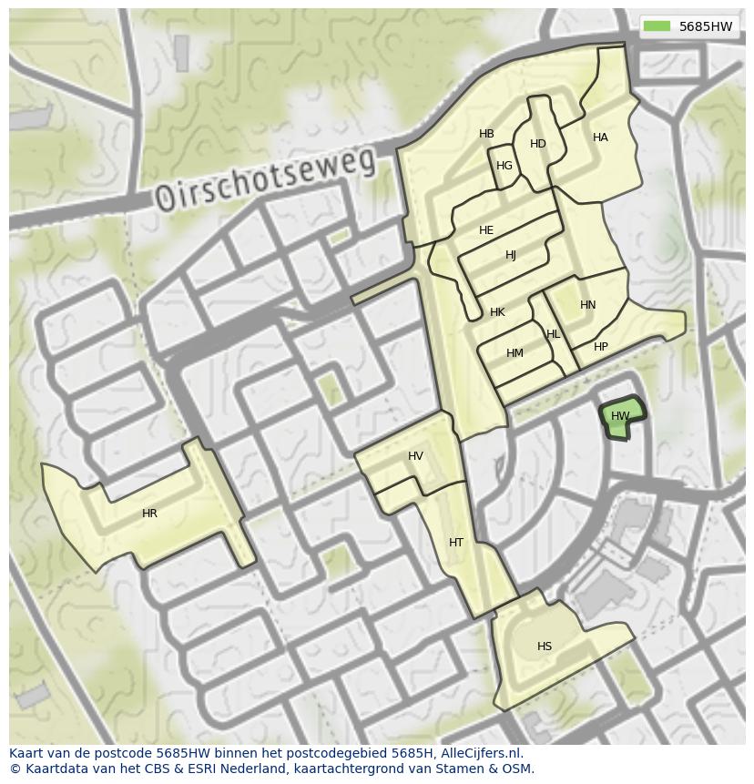 Afbeelding van het postcodegebied 5685 HW op de kaart.