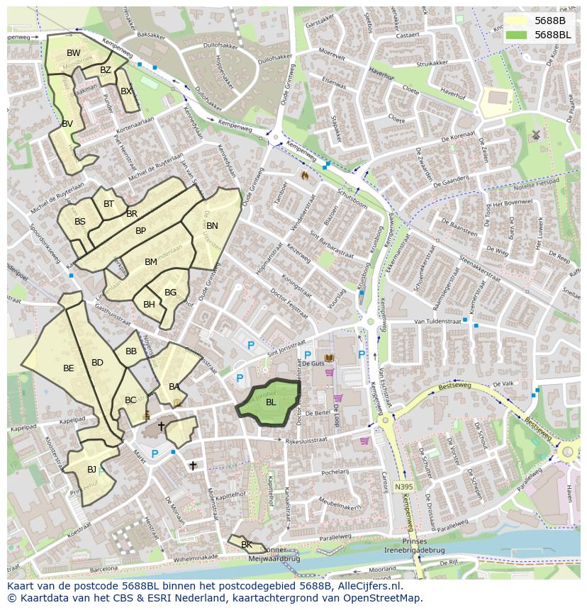 Afbeelding van het postcodegebied 5688 BL op de kaart.