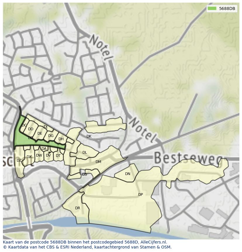 Afbeelding van het postcodegebied 5688 DB op de kaart.