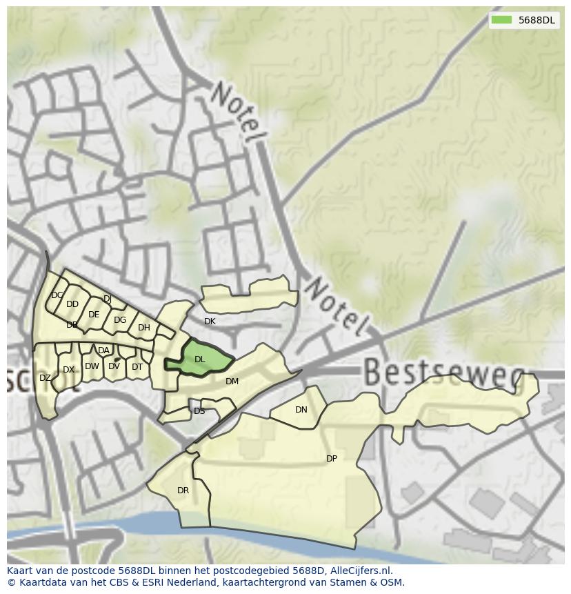 Afbeelding van het postcodegebied 5688 DL op de kaart.