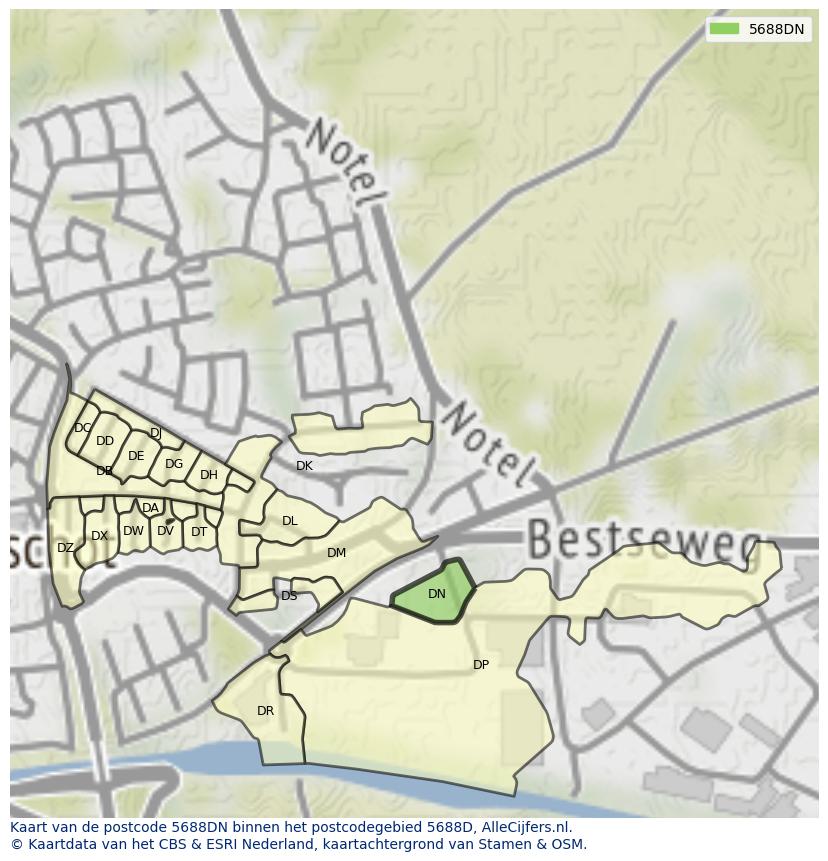 Afbeelding van het postcodegebied 5688 DN op de kaart.