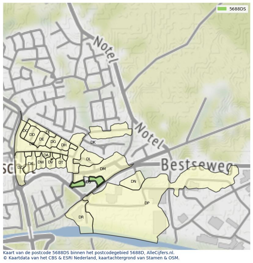 Afbeelding van het postcodegebied 5688 DS op de kaart.