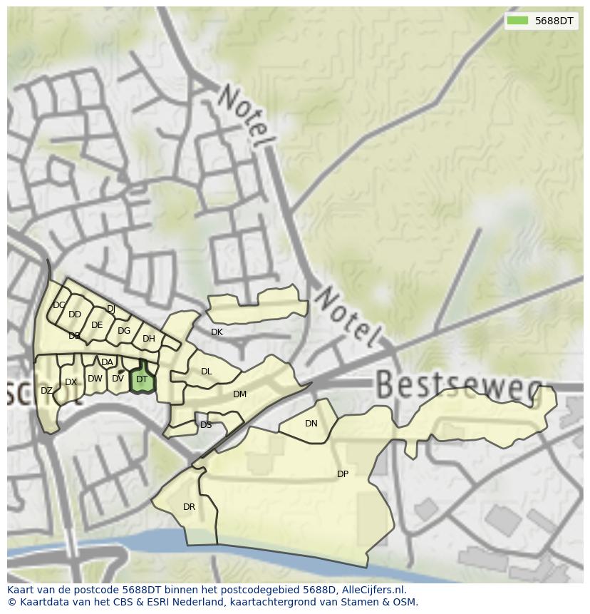Afbeelding van het postcodegebied 5688 DT op de kaart.