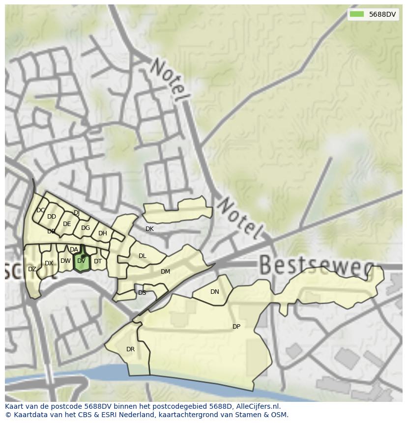 Afbeelding van het postcodegebied 5688 DV op de kaart.