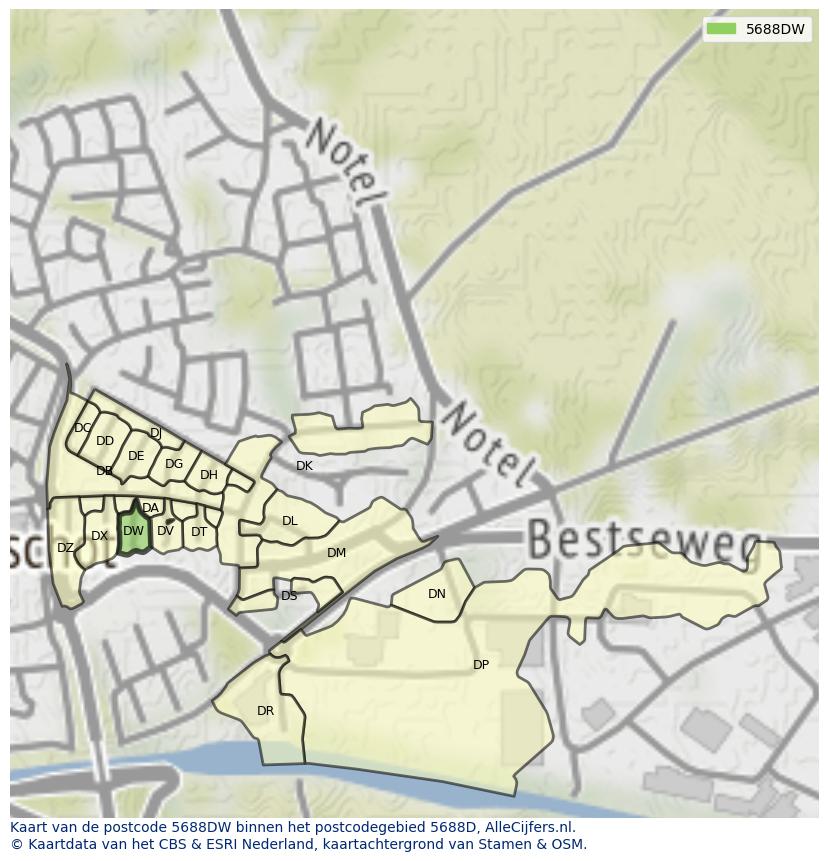 Afbeelding van het postcodegebied 5688 DW op de kaart.