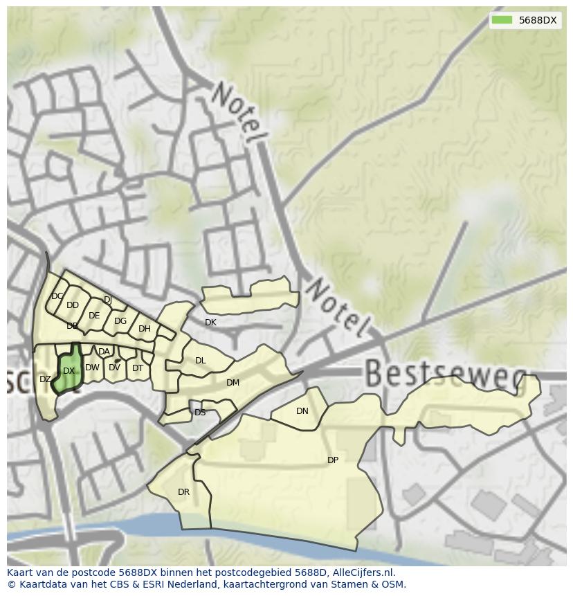 Afbeelding van het postcodegebied 5688 DX op de kaart.