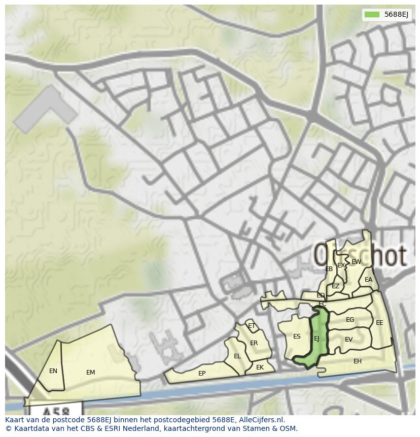 Afbeelding van het postcodegebied 5688 EJ op de kaart.