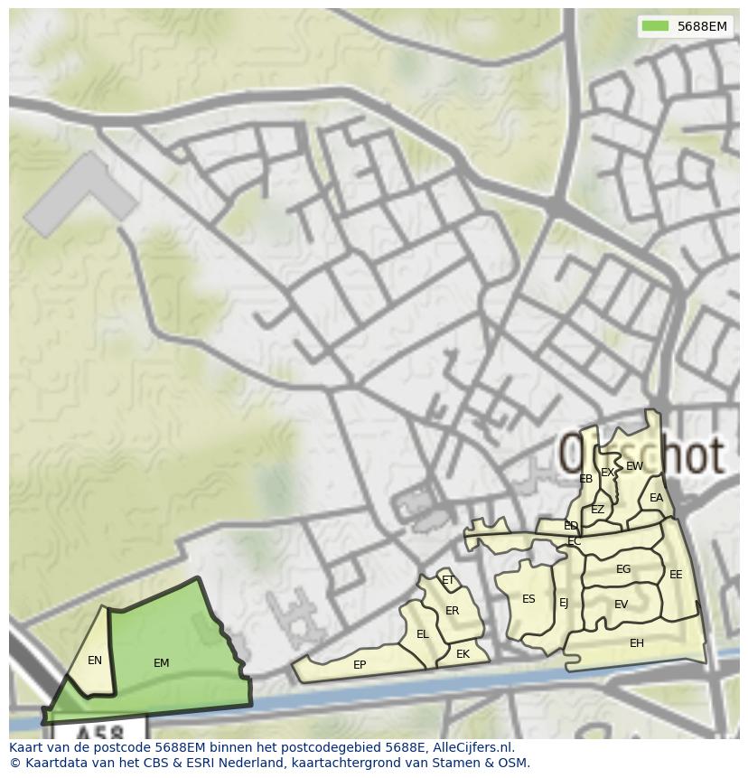 Afbeelding van het postcodegebied 5688 EM op de kaart.