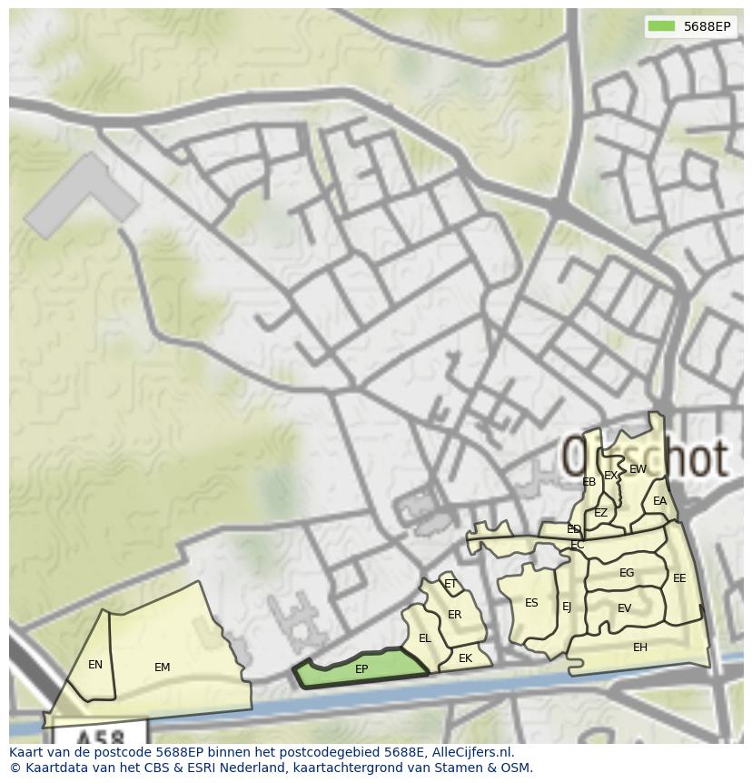 Afbeelding van het postcodegebied 5688 EP op de kaart.