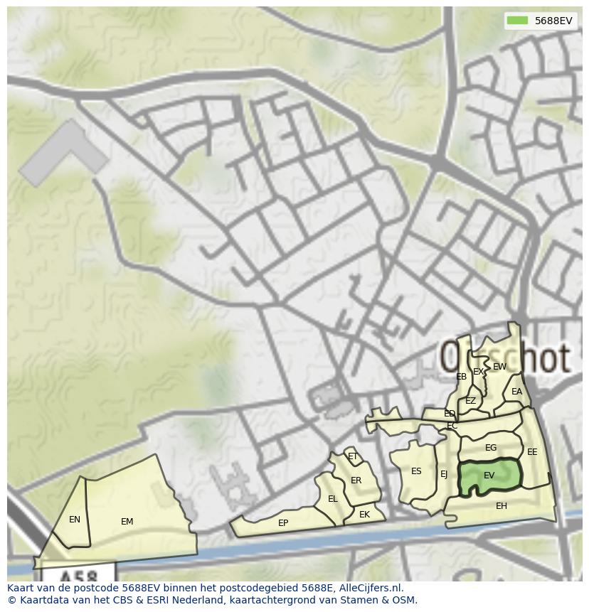 Afbeelding van het postcodegebied 5688 EV op de kaart.