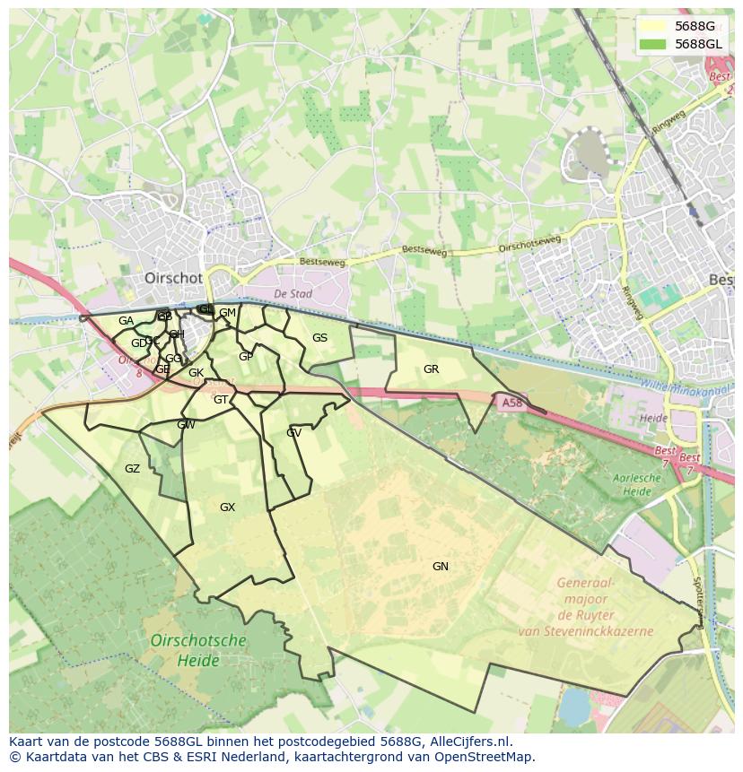 Afbeelding van het postcodegebied 5688 GL op de kaart.