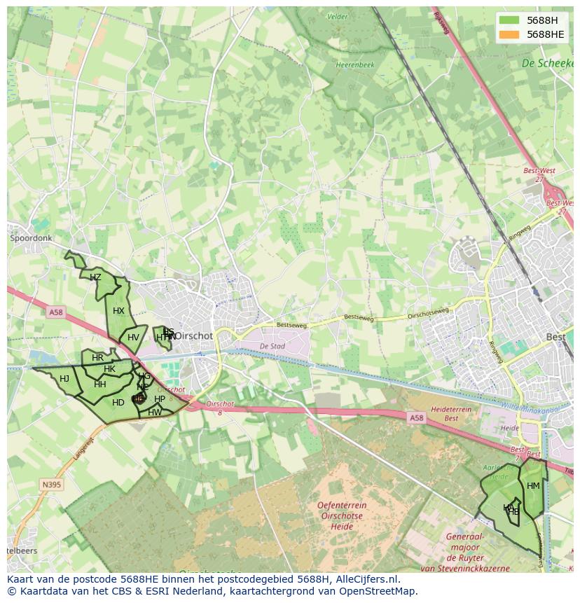 Afbeelding van het postcodegebied 5688 HE op de kaart.