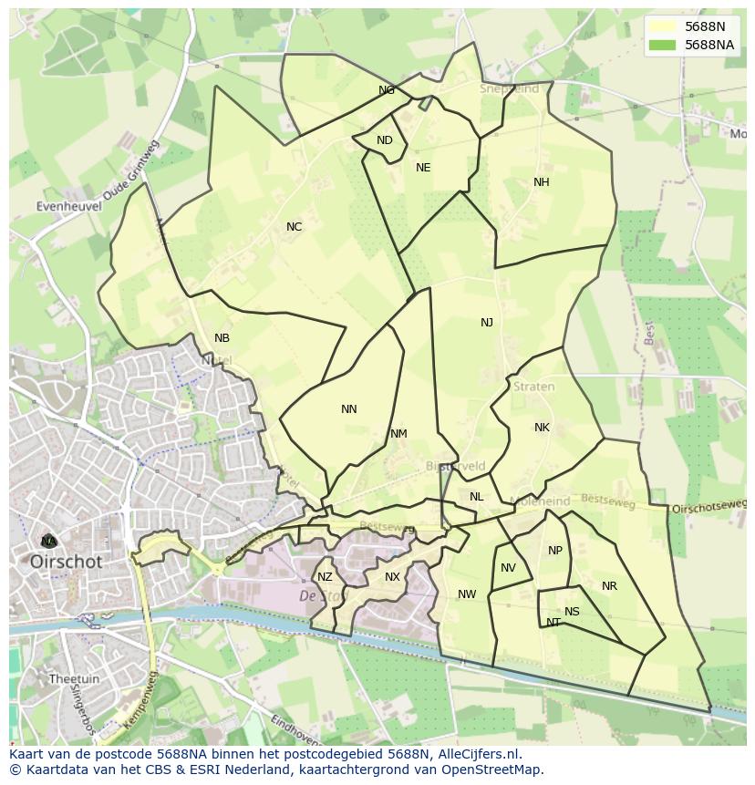 Afbeelding van het postcodegebied 5688 NA op de kaart.