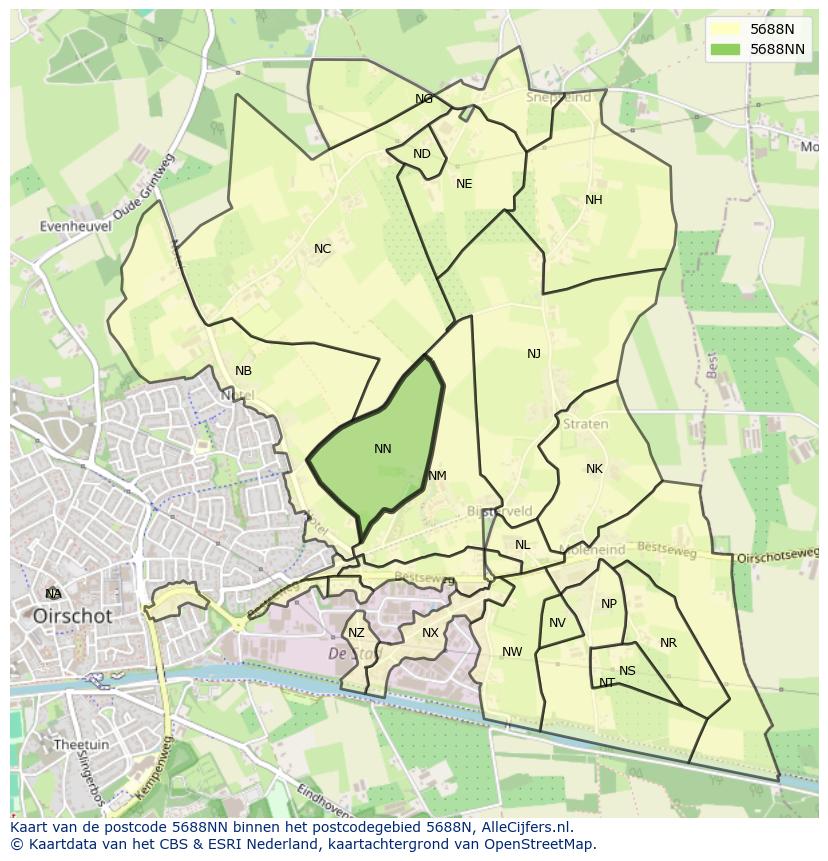 Afbeelding van het postcodegebied 5688 NN op de kaart.