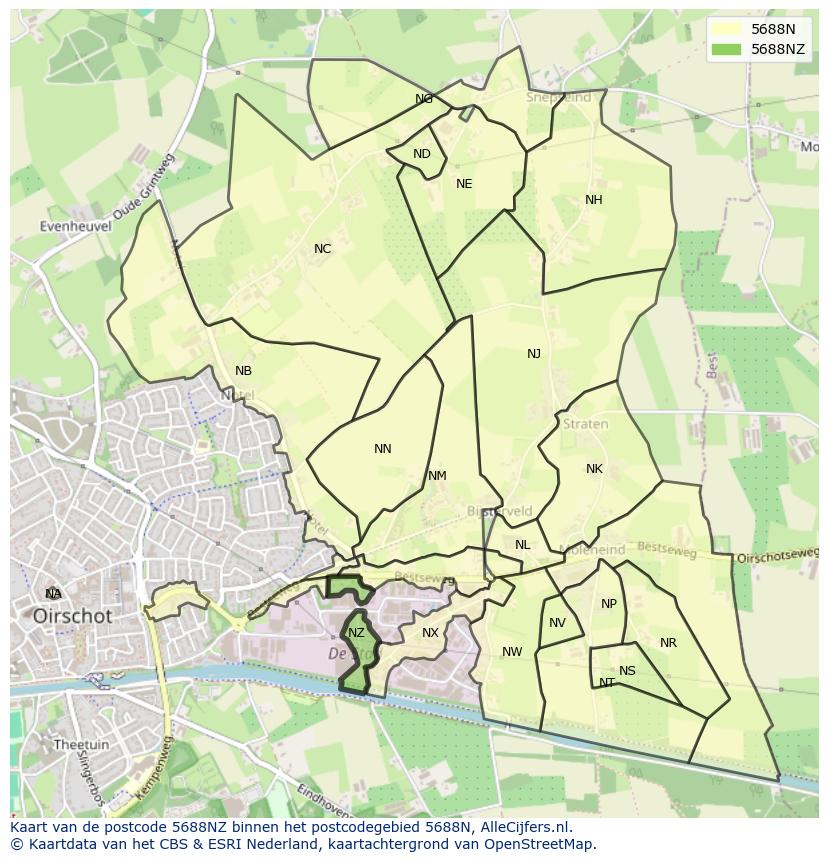 Afbeelding van het postcodegebied 5688 NZ op de kaart.
