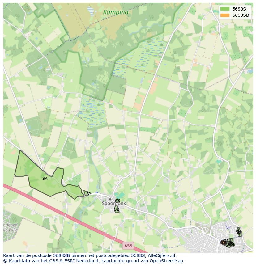 Afbeelding van het postcodegebied 5688 SB op de kaart.