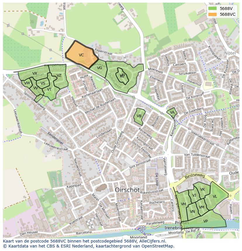 Afbeelding van het postcodegebied 5688 VC op de kaart.