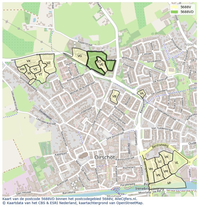 Afbeelding van het postcodegebied 5688 VD op de kaart.