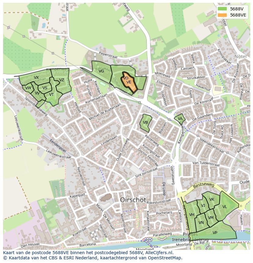 Afbeelding van het postcodegebied 5688 VE op de kaart.