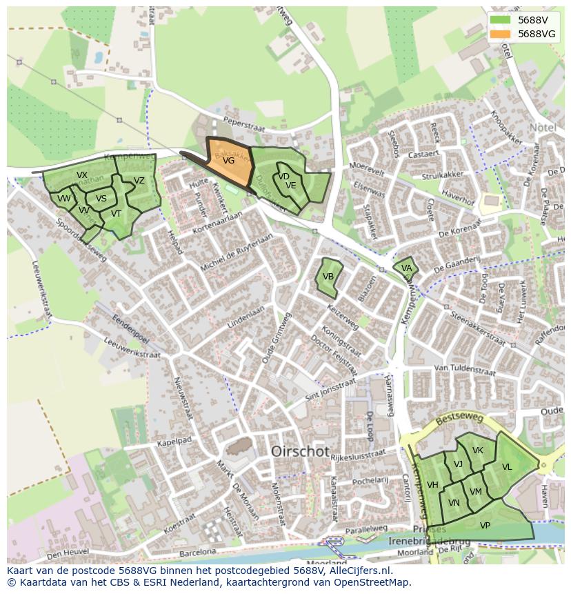 Afbeelding van het postcodegebied 5688 VG op de kaart.