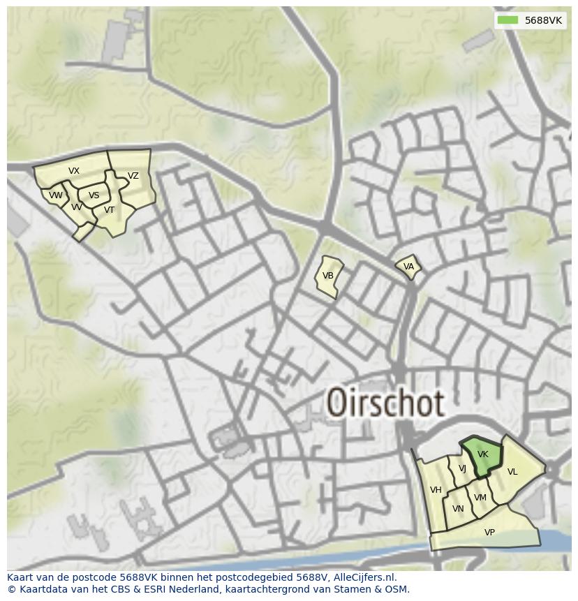 Afbeelding van het postcodegebied 5688 VK op de kaart.