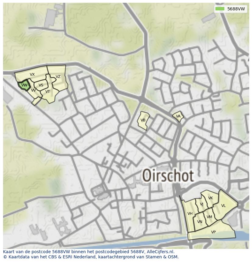 Afbeelding van het postcodegebied 5688 VW op de kaart.
