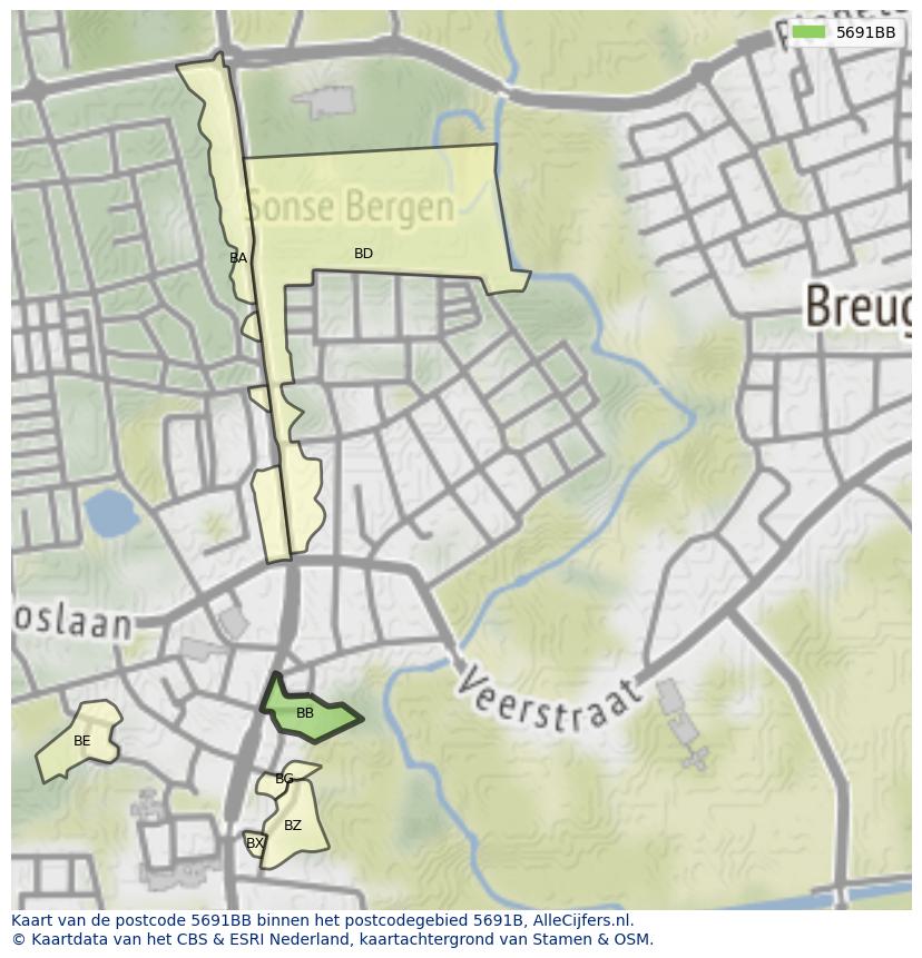 Afbeelding van het postcodegebied 5691 BB op de kaart.