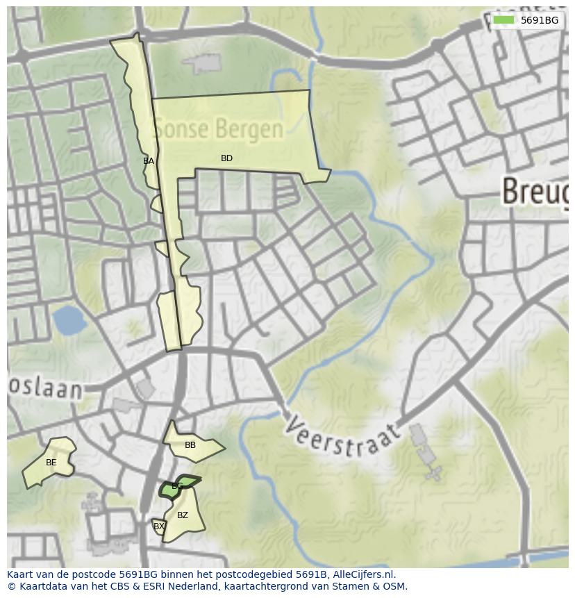 Afbeelding van het postcodegebied 5691 BG op de kaart.