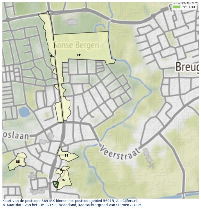 Afbeelding van het postcodegebied 5691 BX op de kaart.