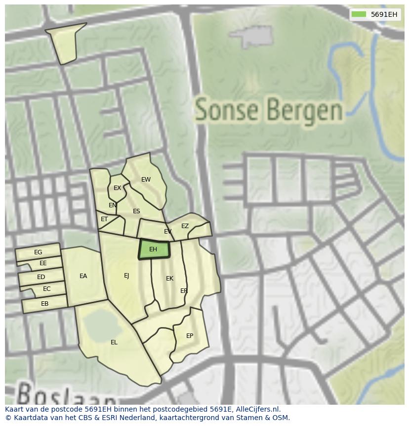 Afbeelding van het postcodegebied 5691 EH op de kaart.