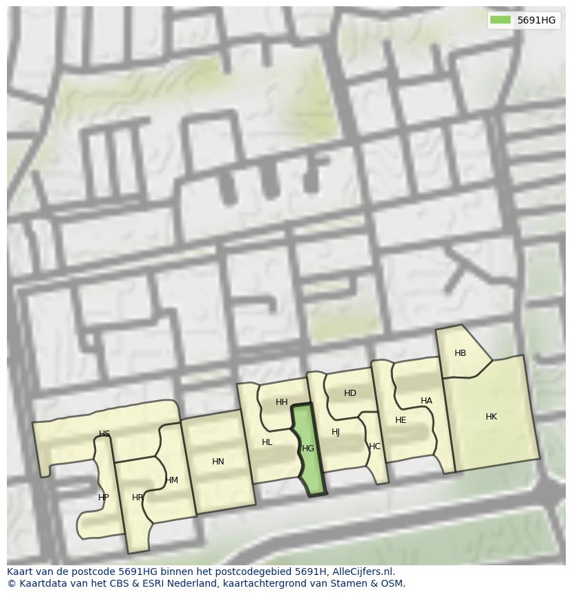 Afbeelding van het postcodegebied 5691 HG op de kaart.