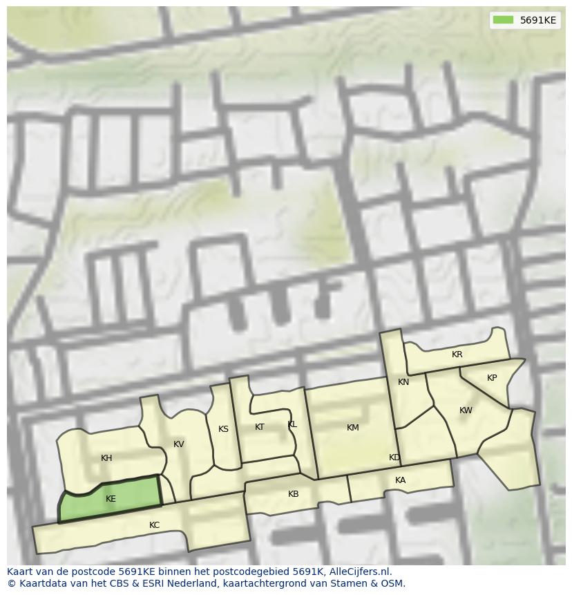 Afbeelding van het postcodegebied 5691 KE op de kaart.