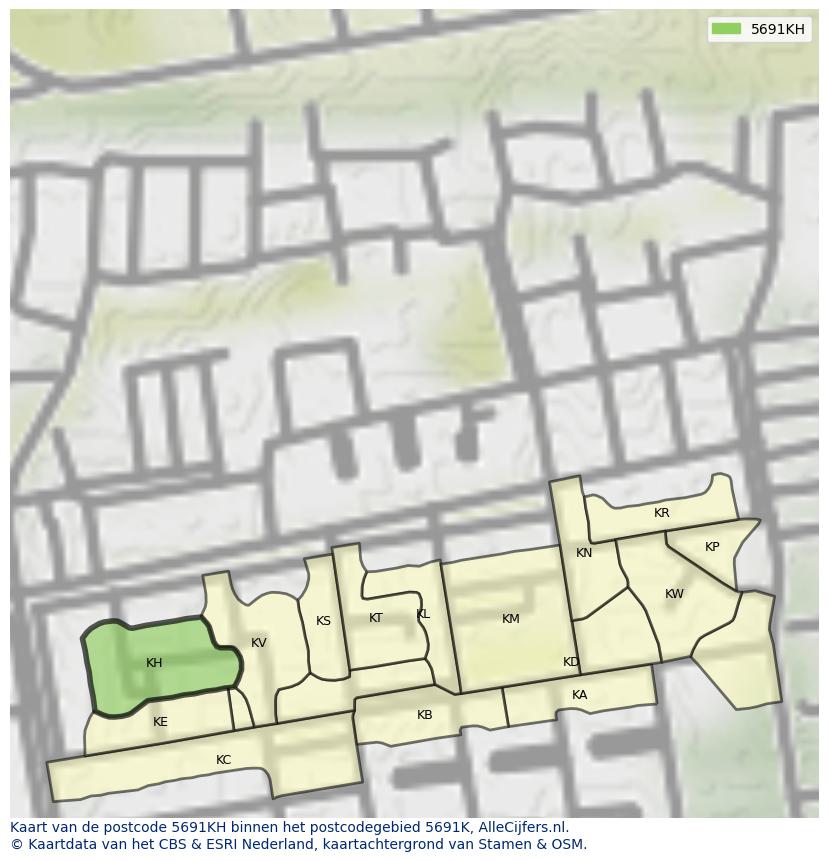 Afbeelding van het postcodegebied 5691 KH op de kaart.