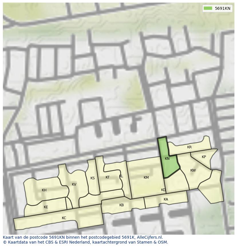 Afbeelding van het postcodegebied 5691 KN op de kaart.