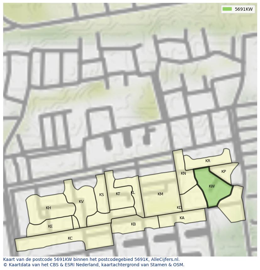 Afbeelding van het postcodegebied 5691 KW op de kaart.