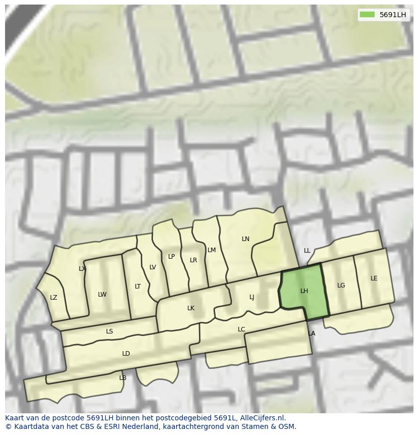 Afbeelding van het postcodegebied 5691 LH op de kaart.