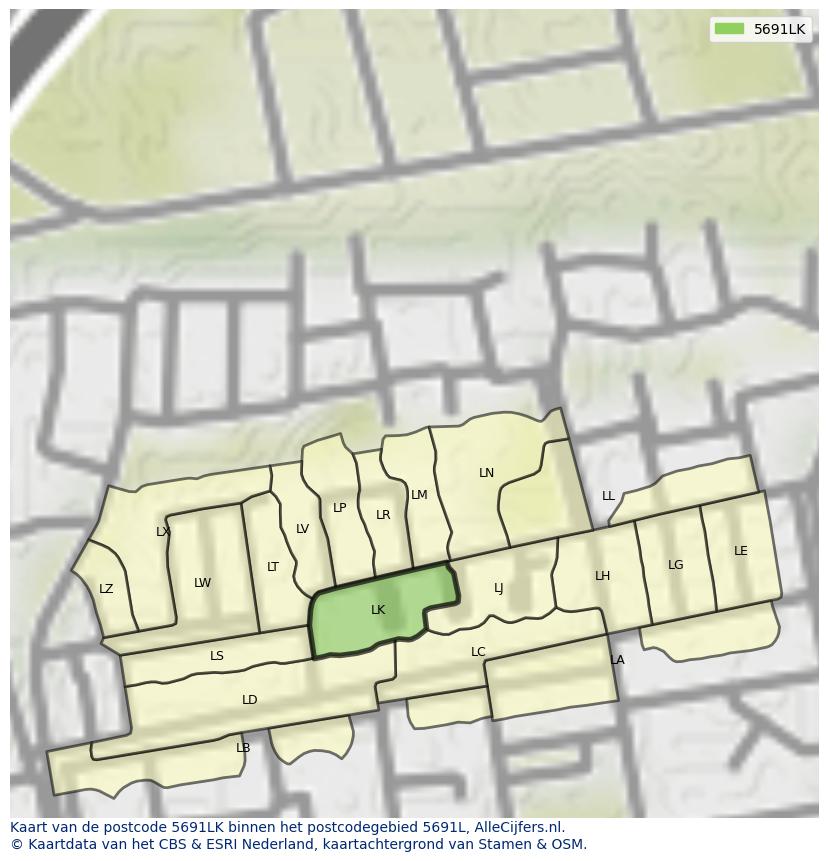 Afbeelding van het postcodegebied 5691 LK op de kaart.