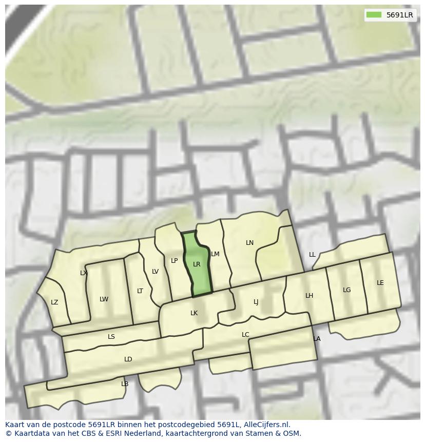 Afbeelding van het postcodegebied 5691 LR op de kaart.