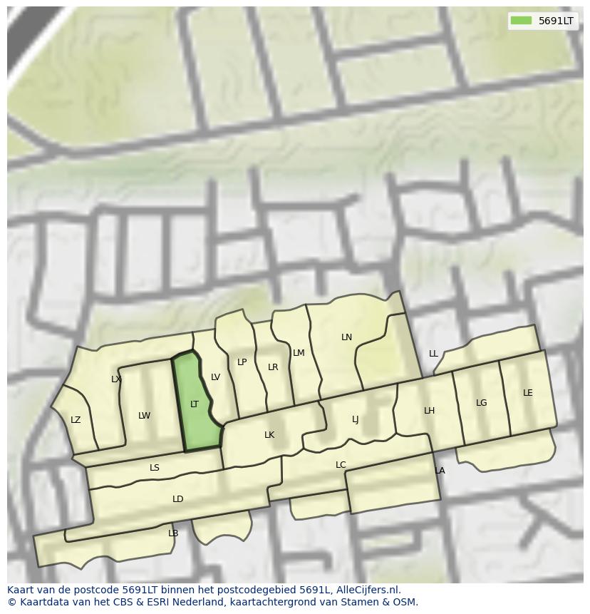 Afbeelding van het postcodegebied 5691 LT op de kaart.