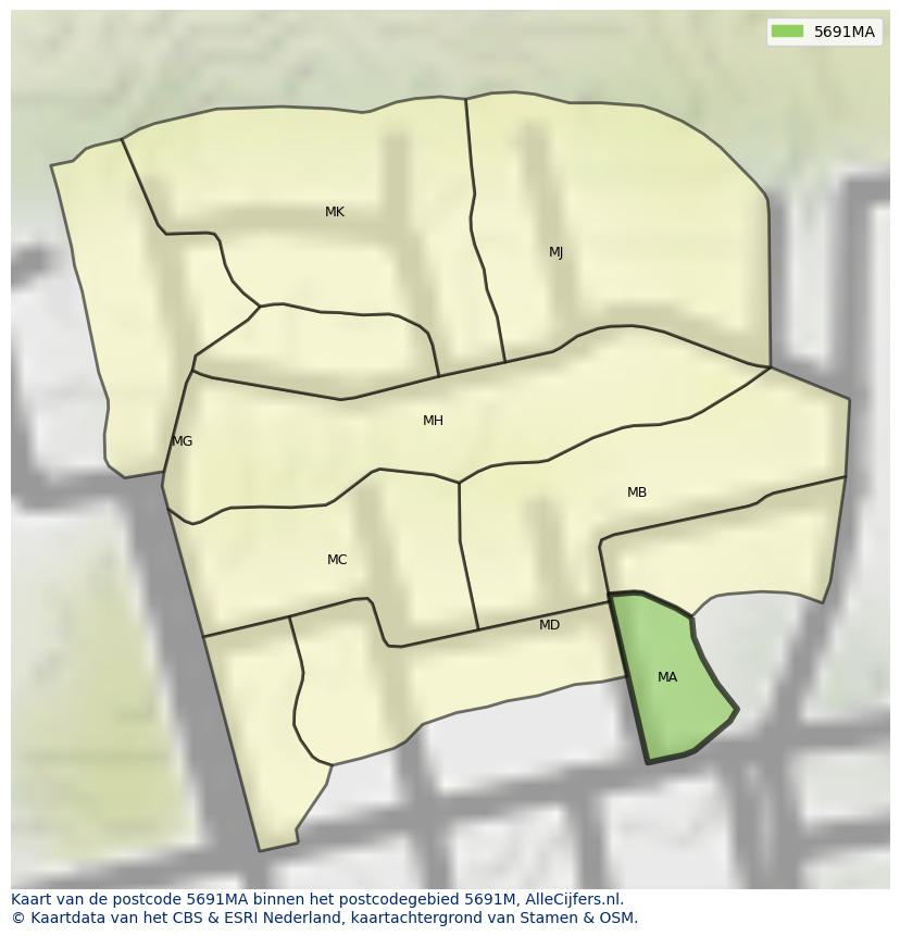 Afbeelding van het postcodegebied 5691 MA op de kaart.