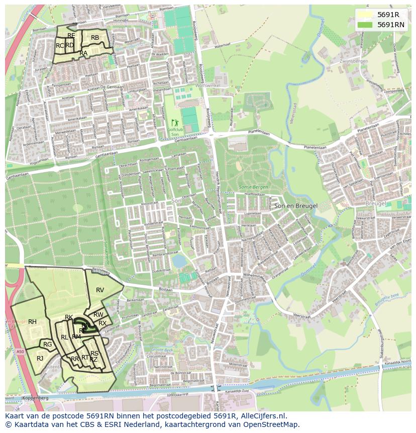 Afbeelding van het postcodegebied 5691 RN op de kaart.