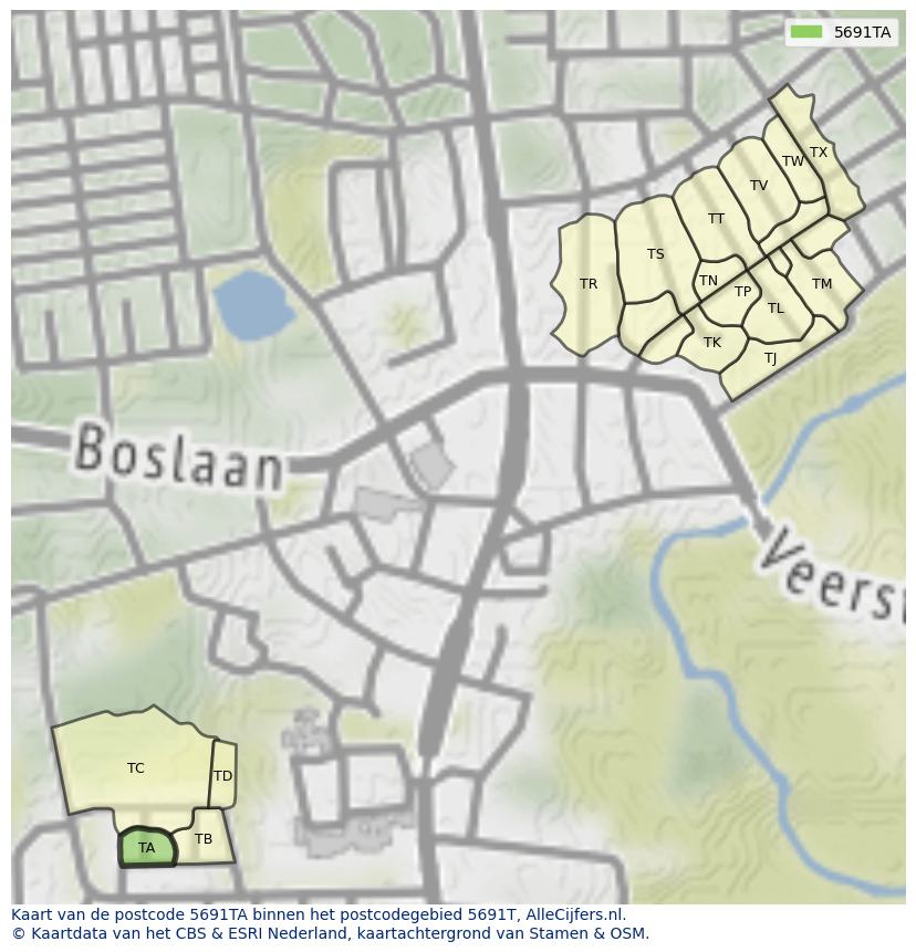 Afbeelding van het postcodegebied 5691 TA op de kaart.