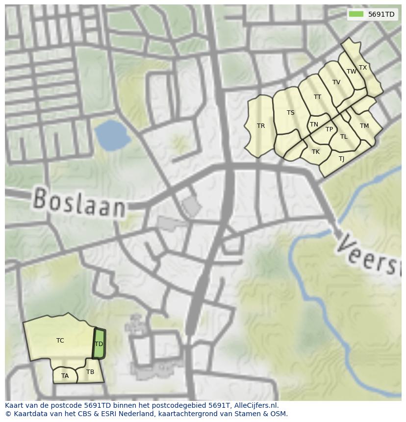 Afbeelding van het postcodegebied 5691 TD op de kaart.