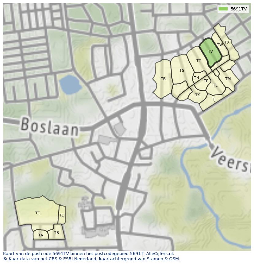 Afbeelding van het postcodegebied 5691 TV op de kaart.