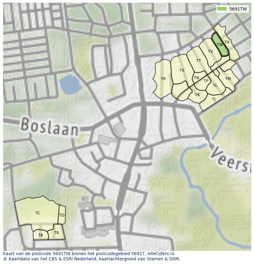 Afbeelding van het postcodegebied 5691 TW op de kaart.
