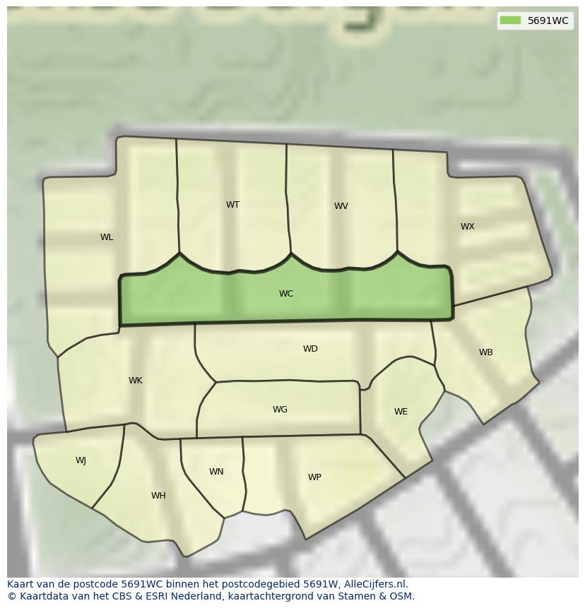 Afbeelding van het postcodegebied 5691 WC op de kaart.