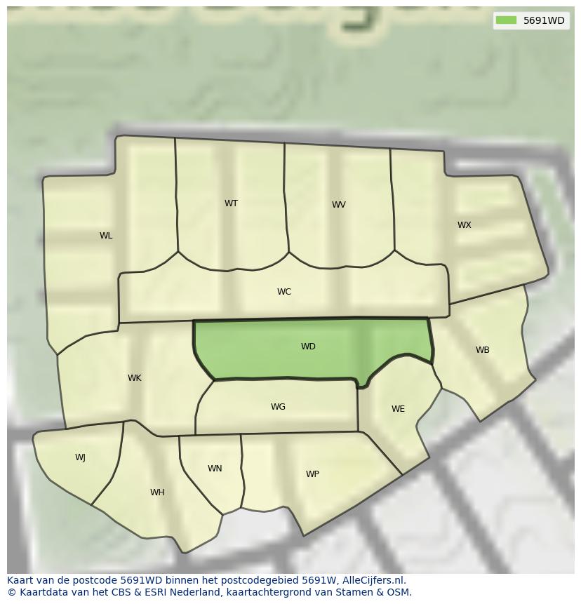 Afbeelding van het postcodegebied 5691 WD op de kaart.